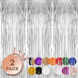 Wanna Party 2Pcs Silver Metallic Tinsel Foil Fringe Curtains,3.28ft x 6.56ft Silver Photo Booth Backdrop Streamer Curtain,Great for Bachelorette,Birthday,Christmas,New Year Party Decorations-image-55