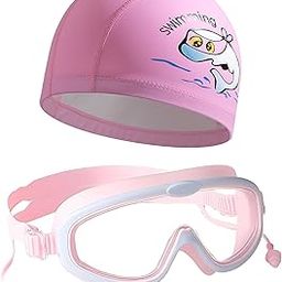 SonaBhu 2PCS Swimming Goggles Kids Swimming Goggles and Cap Set, Pink, Swimming Glasses for Kids Ages 6-14 Years, Adjustable Strap, Pink Swimming Accessories, 150mm Frame Width-image-13