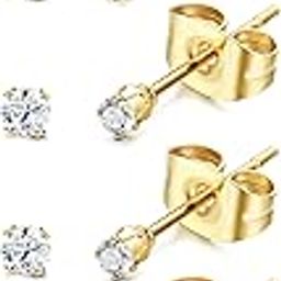 6-20 Pairs Tiny 2mm Stainless Steel Stud Earrings For Mens Womens CZ Round Ball Earrings Set (I: 6 Pairs,Gold)-image-83