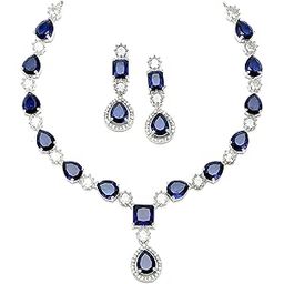 Rhodium-Plated American Diamond Studded Fashionable Necklace With Earrings Jewellery Set For Girls and Women-17