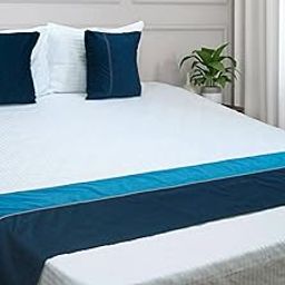 Vissage Premium Velvet Double Bed Runner Set with Designer Cushion Covers, Blue-image-30