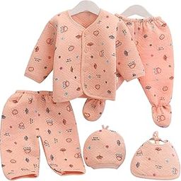 GURU KRIPA BABY PRODUCTS New Born Baby Winter Wear Keep Warm Cartoon Printed BABY Clothes Cotton BABY Boys Girls Unisex BABY Fleece/Falalen Suit Infant Clothes 5 Pcs Sets Orange For 0-3 Months-image-3