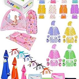 Toddylon 56 PCS Newborn Baby Gift Set | All-in-One Infant Essentials Combo Kit with Mattress, Dry Sheets, Jhablas, Nappies & More | Unisex Baby Care Pack (Multi-Colour) (Pink-4)-15