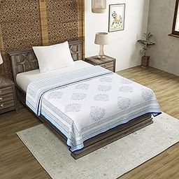 Blocks of India Summer Single Size (60 x 90 Inches) Reversible Hand Block Printed Malmal 100% Cotton Dohar (Blue Buta)-5