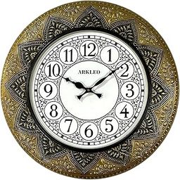 ARKLEO 18-Inch Antique Brass Wall Clock for Living Room | Handcrafted Vintage Designer Clock with Intricate Floral Embossed Frame | Decorative Wall Clock for Home, Office & Gifting (Multi Colour)-image-16
