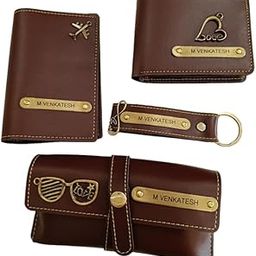 Gift Dede Personalised Gift Combo Mens Passport Cover/Wallet/Keychain & Eyewear Name Crafted With Charms/Unique Design Unisex Valentines Day Gift For Boyfriend, Birthday Gift For Men (Brown)-10