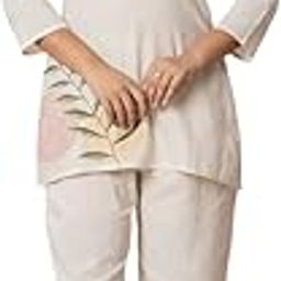 Women's Floral Cotton Kurta Co-ord Set – Stylish Printed Kurti with Pants | Casual & Ethnic Wear (White-XL)-picture-7