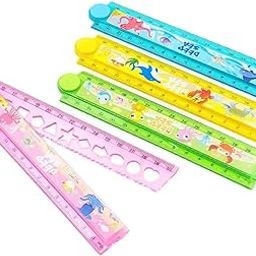 ShaRu Enterprises Kids Foldable Ruler Scale with Stencil, 30 cm to 15 cm, Multicolour, Pack of 2-21