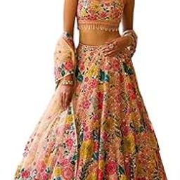 Woman's Chikoo Georgette multicolor thread wedding lehenga choli-image-3