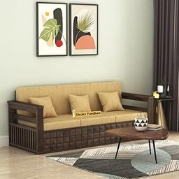 STRATA FURNITURE Sheesham Wood 3 Seater Sofa Set for Living Room Home Office Solid Wooden Three Seater Sofa Set Furniture (Walnut Finish)-image-10