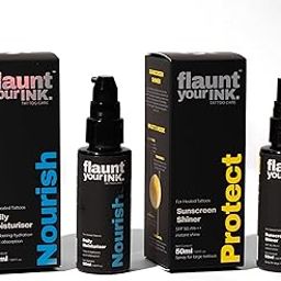 Flaunt Your Ink Tattoo Shiner Sunscreen SPF 50 PA+++ Protects Ink from Fading | Lightweight & Quick Absorbing | Enriched with Bisabolol & Vitamin E | For Inked & Non Inked Skin (Pack of 2)-70
