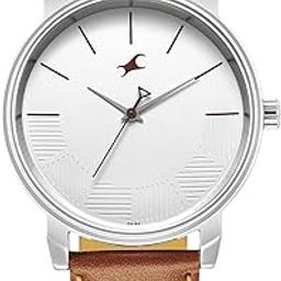 Mens Stunners Quartz Analog Silver Dial Leather Strap Watch for Guys-NR3291SL02-32