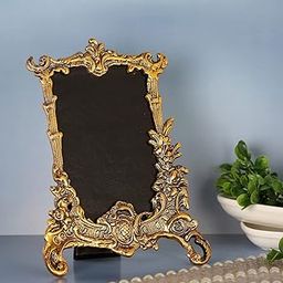 SP HANDICRAFTS Metal Photo Frame Antique Golden Victorian Style with Floral Hand Craving (21x16x2 cm, Golden)-image-4