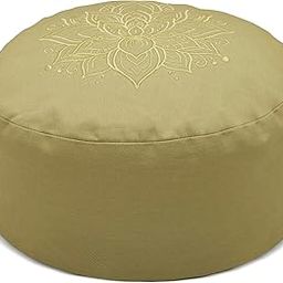 Sarveda Hi-Zafu Meditation Cushion | Buckwheat Filled and Lotus Embroidered (Sage)-image-76