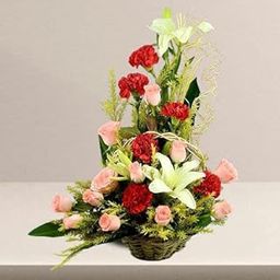 Beautiful Basket of White Pink n Red Flowers For Anniversary Gift, Birthday Gift, Wedding Gift, Congratulations Gift, Mother's Day Gift (Same Day Delivery)-54