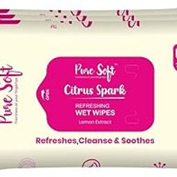 Pure Soft Citrus Spark Refreshing Wet Wipes 25N Each - Pack of 5 | Wet Wipes for Face with Lemon Extract & Aloe Vera Extract | Makeup Remover Wipes | Hydrating, Refreshing, Soothing | Paraben & Alcohol Free-25