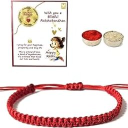 Elegant Rakhi Bracelet for Brother Sister Bhabhi | Unisex Bracelet |Premium Linhasita Thread | Adjustable Size | Greeting Card and Roli Chawal PLMAC-image-39