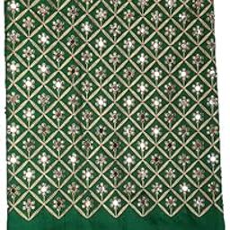 Women Blouse Piece (Unstitched) Heavy Embroidery Mirror and Stone Work 1Mtr Green-image-1