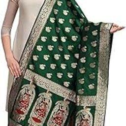 Women's Woven Banarasi Silk Zari Dupatta with Thread Work - Animal Print Fancy Shawl Scarf Chunni for Girls- Size: 1M x 2.5M in Multi Colors-image-96