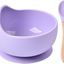 ESLORA Silicon Suction Bowl Wooden Handle Spoon |BPA-Free,Unbreakable,Non- Slip,Microwave & Dishwasher Safe Feeding Set for Babies& Toddlers (purpal)-image-32