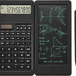 EooCoo Scientific Calculator with Erasable Writing Board Notepad,Office Desk Calcultors Portable,10-Digit Large Display,Solar Battery,Suitable for College School Students,Office Desk Accessories-Black-3