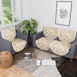 Heart Home (Set of 6) Stylish & Durable Cotton Sofa Covers 2+1 Seater | Washable Sofa Protector/Mat & Slipcover for Living Room & Office | S21 Flower Net- Cream-image-19