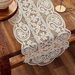 Orientalweavers Floral Embroidered Polyester Organza Premium Dining Table Runner (16x72 inches) for 6-Seater - White Gold-image-60
