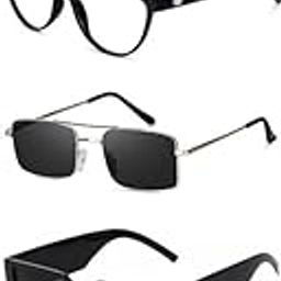 Unisex combo offer pack of 5 shades Unisex Fashion Sunglasses Set, 5 Pairs, Metal Frame, Black and Silver - Combo5-7176-image-94