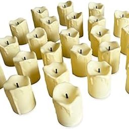 LED Smokeless Candles, 24 Pieces Set, Yellow, 5 cm x 3.5 cm, Battery Operated, Decorative Drip Effect-1