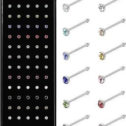 22G 60 Pcs Stainless Steel Nose Studs Rings Piercing Pin Body Jewelry Cai 1.5mm-41