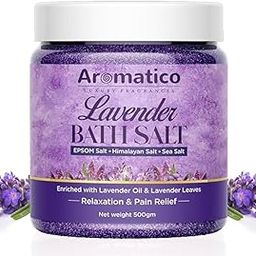 AROMATICO Lavender Bath Salt for Body & Foot Spa. Mineral-rich EPSOM, Himalayan & Sea Salts, Enriched with Pure Lavender Essential Oil & Leaves. Pain Relief, Relaxation, Aromatherapy � 500gm-image-65