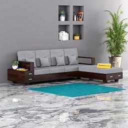 FURNESHO Sheesham Wooden 5 Seater L- Shape Sofa for Living Room | Solid Wood Sofa with Side Box Storage & Cushion | Rosewood Sofa Set for Home & Office | Lounge (Walnut Finish, 5 Seater)-image-92