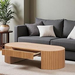 Tanush Furnitures Modern Ridge Oval Coffee Table with Hidden Storage Drawer-image-45