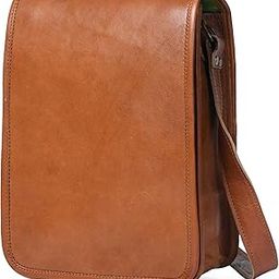 Leather Sling Bag for Men - Full Flap, Magnetic Button Closure, Retro Style Side Shoulder Bag - Size: 9Wx12Hx2D In (Brown)-image-62
