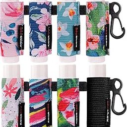 HEYSKAY 8PCS Lip Balm Holder Sleeves Keychain - Compact Clip On Lipstick Chapstick Lip Gloss Holder With Elastic Sleeves-image-37