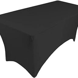 bnf® Fitted Polyester Tablecloth Rectangular Stretch Table Cover Black | Massage-picture-1