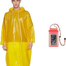 ECOLEX Unisex Raincoat with Mobile Cover/Pouch Yellow 1 Pcs | Transparent Full Sleeves Poncho Raincoat with Hood for Mens Bike Riders | Rainwear Poncho for Outdoor-image-111