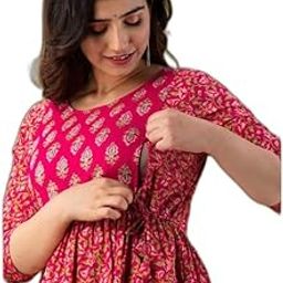 Women's Floral Printed Pure Cotton Maternity Kurtis/Gown|Style -228 Women's Maternity Kurtas-image-46