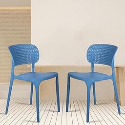 ROSE® Eva Cafe Elegant Grey Plastic Cafe Chairs | Dining Chairs with Backrest | Comfortable Restaurant & Outdoor Seating | Stacking Chairs (Blue (Set of 2))-6