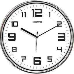 Amazon Brand - Solimo Dual Ring Metallic Analog Wall Clock, Silent Sweep, Bold Numbers (12 Inches, White and Silver)-6