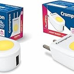 Crompton Night Buddy USB Charger + Lamp|0.5 W|Warm White|Turbo Charge|Indirect Lighting|USB Charging Point|2 Pin Plug|Less Power Consuption|Pack of 2, led-31