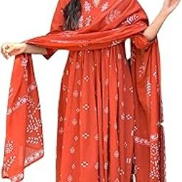 Women's Rayon Viscose Anarkali Printed Kurta with Pant & Dupatta-image-69