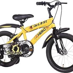 Hero Blast 16T Kids Cycle with training wheels and mudgaurds | Yellow | Easy Self-assembly | Cycle for age 4 to 8 years boys and girls 12 Inches, Rigid-99