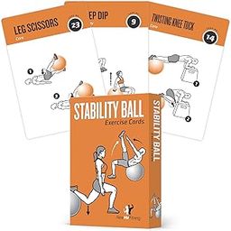 Exercise Cards Stability, Balance Ball - Includes 6, Total Body At Home Workouts : Extra Large, Waterproof, Durable with Diagrams & Instructions : Portable Fitness for Men & Women : 62 cards-27
