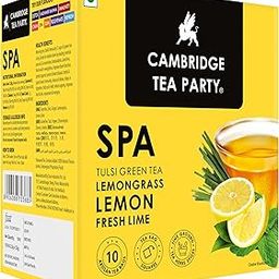 Cambridge Tea Party Spa, Lemon Lime Lemongrass Tulsi Green Tea, 10 Tea Bags (immunity booster with natural vitamins, cleanse, detox, cold relief, weight loss, slim, skin glow)-0