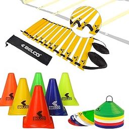 BELCO SPORTS 6 Inch Cones Pack 10,20 Space Markers and 4 Meter Ladder with Pushup Stand Agility Combos-picture-23