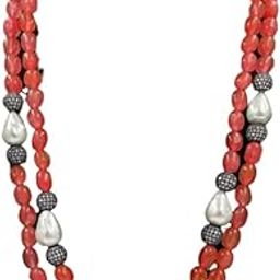 Fancy Mint Jade Beads Necklace With Pearls For Women - Red/Blue/Mint/Orange/Pink/Yellow-image-60