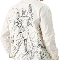 Official Deadpool: Logo Men and Boys Long Sleeve Collared Neck Button Down White Graphic Printed Cotton Regular Fit Utility Shirts-image-98