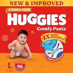 Huggies Comfy Pants Baby Diaper, Large (L) Size (9-14 Kgs), Pack of 96-11