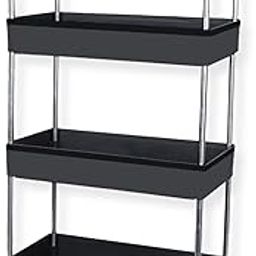 AEXONIZ TOYS Plastic Kitchen Storage Trolley Rack with Wheels, Slide Out Rolling Utility Cart Storage Shelves, Space Saving Home Storage Organizer Racks (Black, 4 Layer)-15